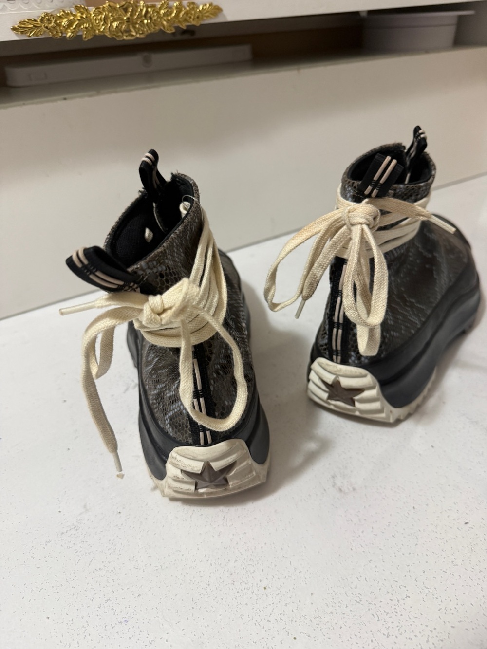 CONVERSE Womens Black Snakeskin Platform Ankle Sneakers - Picture 10 of 16